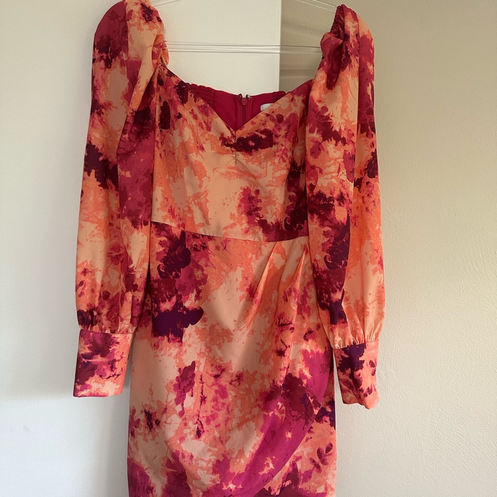 Bar III Pink and Orange Long Sleeve Dress